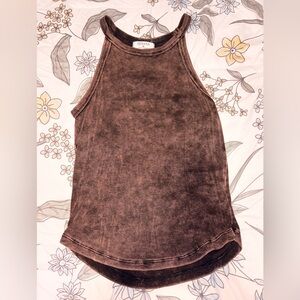 Zenana Outfitters Distressed Brown Tank Top